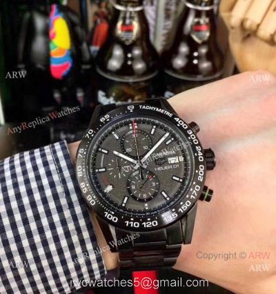 New Copy Tag Heuer Carrera Heuer 01 Black Steel Watch 43mm