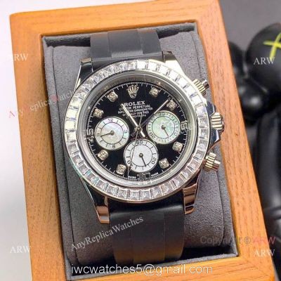 Copy Rolex Daytona Diamond Watch SS Oysterflex Rubber Band