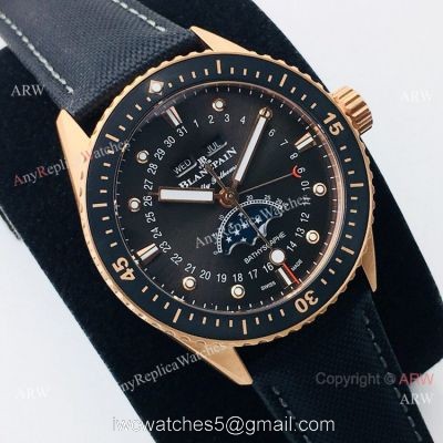 2020 New! Swiss Replica Blancpain Bathyscaphe Moon phase Rose Gold Watch