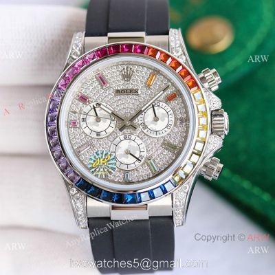 Swiss 7750 Rolex Daytona Replica Watch SS Diamond Dial Colorful Markers