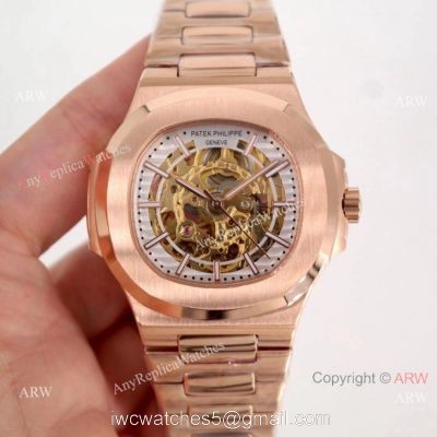 Copy Patek Philippe Skeleton Nautilus Watches Rose Gold