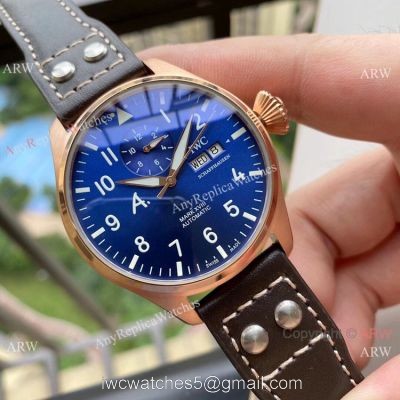 Copy IWC Pilot Mark XVIII Watches Rose Gold Blue Dial 44mm