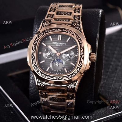 Knockoff Patek Philippe 5740 Nautilus Rose Gold Engraving Gray Gradient Face