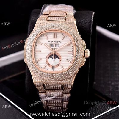 Patek Philippe Annual Calendar Copy Watches Iced Out Rose Gold Case