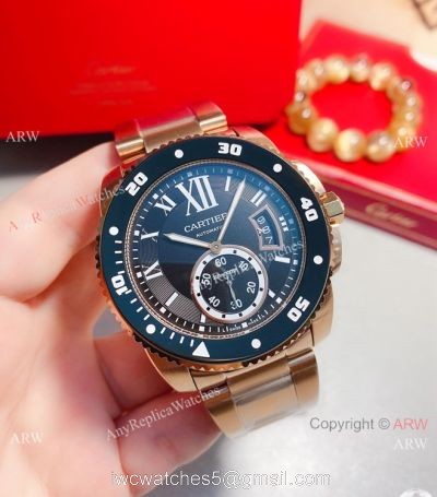 New! Replica Cartier Calibre de Quartz Watches Black Dial Rose Gold