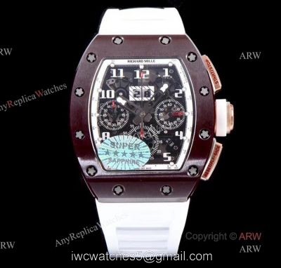 KV Factory AAA Replica Richard Mille RM011 Ceramic Chronograph Watch With White Rubber Band