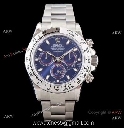 Best 1:1 Swiss Rolex Daytona JH Factory 4130 Chronograph Watch Stainless Steel Blue Dial