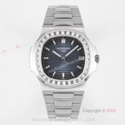 (PPF) V4 Version  Best Replica Patek Philippe Nautilus Stainless Steel Dark Blue Dial Diamond Watches