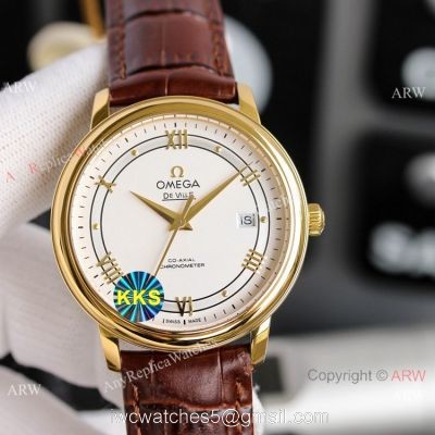 Copy Omega De Ville Prestige Watches Gold and Brown Automatic