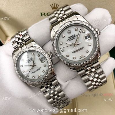 36mm and 31mm Copy Rolex Datejust Jubilee White Mother of Pearl Watch