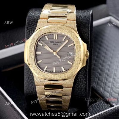 Copy Patek Philippe Nautilus Frosted Gold Watch with Luminous Dial Markers
