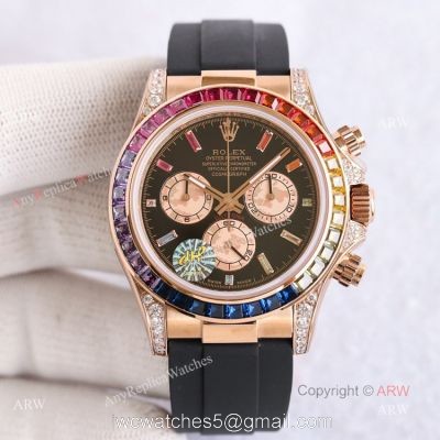 New Rolex Daytona Rainbow Rose Gold Diamond Watches With Oysterflex Strap Top Replica
