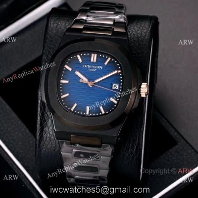 Knockoff Patek Philippe Nautilus All Black Watches Blue Gradient Dial