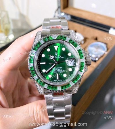 Nice Quality Copy Rolex Submariner Green Diamond Watches 40mm