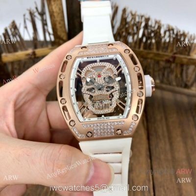 New Replica Richard Mille Skull RM52-01 Rose Gold White Rubber Strap Watch