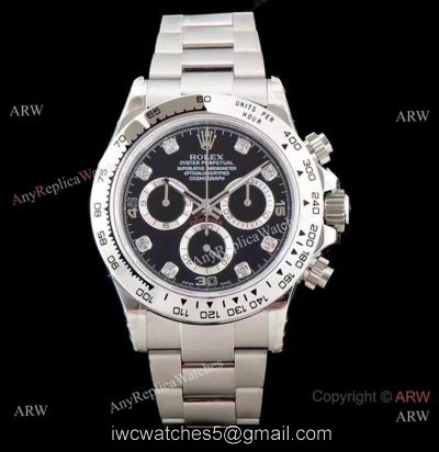 Best 1:1 Swiss Replica Rolex Daytona JH 4130 Chronograph Watch Black Diamond 40mm