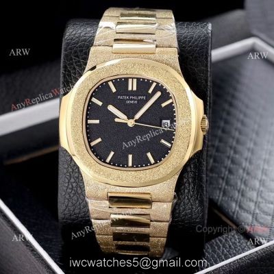 Replica Patek Philippe Frosted Gold Watch Black Frosted Dial 40mm