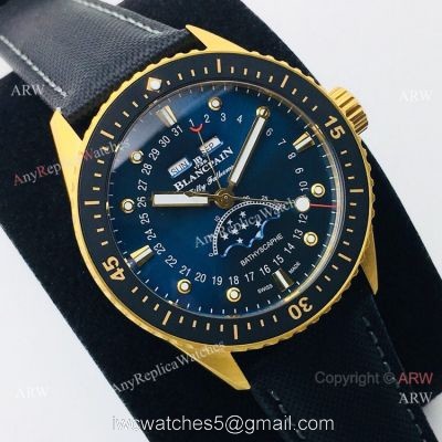 2020 New! Swiss Blancpain Fifty Fathoms Bathyscaphe Men Watch Gold and Blue