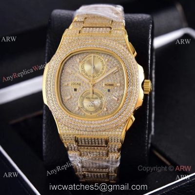 Copy Patek Philippe Nautilus Chrono Watches Yellow Gold Full Diamonds 40mm