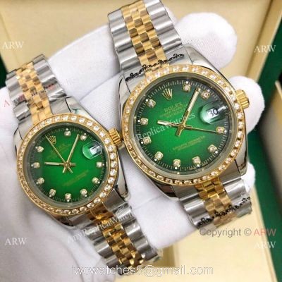 Clone Rolex Datejust Green Dial 2-Tone Lover Watch 36mm and 31mm