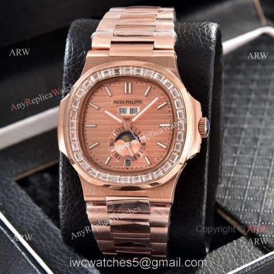Patek Philippe Nautilus Annual Calendar Copy Watches Rose Gold with Diamond