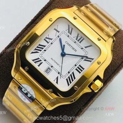 1:1 Copy  BV Factory Faux Cartier Santos Yellow Gold Automatic Watch With QuickSwitch Band