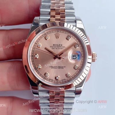(Noob)Smooth Bezel  Rolex Datejust Rose Gold Dial With Diamonds Jubilee Bracelet Swiss 3235 Watch
