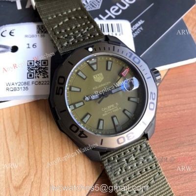 2020 Swiss Replica Tag Heuer Aquaracer Calibre 5 Watch Military Green Nato Strap