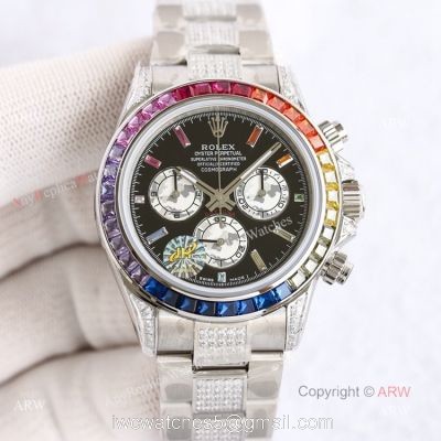 New Rolex Rainbow Diamond Watch  Best Replica Rolex Daytona Rainbow Stainless Steel With Diamonds