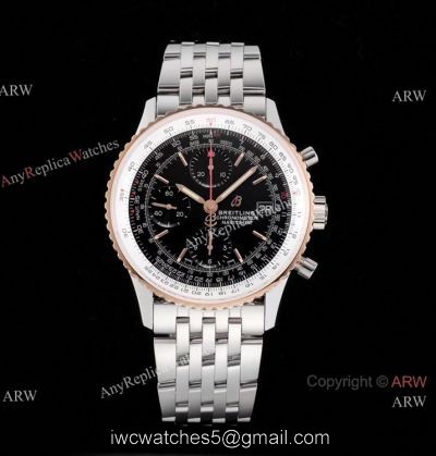 Swiss Grade Breitling Navitimer 1 Chronograph KOR A7750 Watch Rose Gold Bezel Black Dial