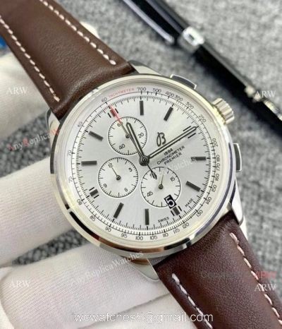 Knockoff Breitling Premier Chronograph Watches Silver Dial Brown Leather Strap