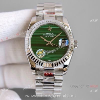 New! Swiss Clone Rolex Datejust Malachite Dial Stainless Steel 36mm