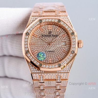 Best Audemars Piguet Royal Oak Rose Gold Full Diamond Automatic Watch 41mm