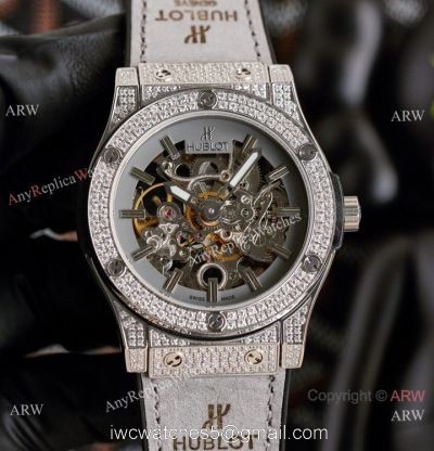 Copy Hublot Classic Fusion Iced Out Watches Hollow Dial
