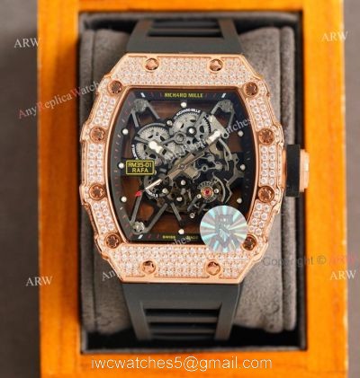 (RM Factory) Rose Gold Richard Mille RM35-01 Replica Watch With Diamonds