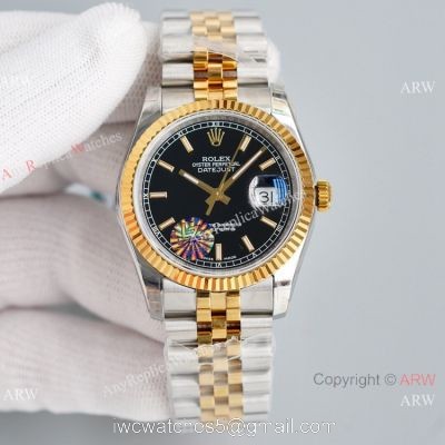 Swiss Grade Rolex Oyster Perpetual Datejust ETA2836 904L Two Tone Black Dial 36mm