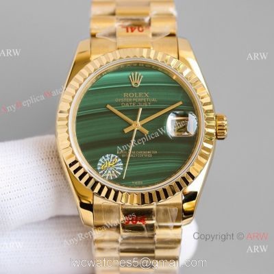 New! Swiss Grade Copy Rolex Datejust Malachite Dial Yellow Gold Watch 36mm