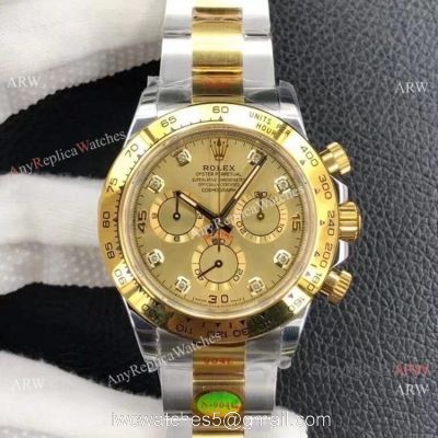 Custom Edition  AAA Replica Rolex Daytona 1:1 Noob Factory Cal.4130 Two Tone Diamond watch