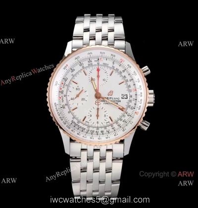 Swiss Grade Breitling Navitimer 1 Chronograph KOR A7750 Copy Watch Rose Gold Bezel White Dial