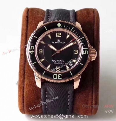 ZF Factory Swiss Replica Blancpain Fifty Fathoms Watch Black Dial Rose Gold