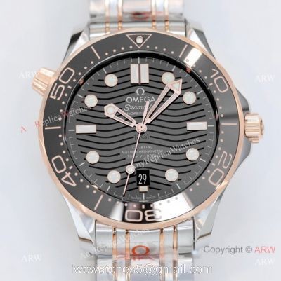 2021 Latest Swiss Grade Copy Omega Seamaster Diver 300M 42mm Watch Two Tone Rose Gold OR 8800 Movement
