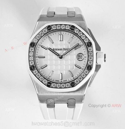 Ladies Audemars Piguet Royal Oak Offshore 37mm White Dial Quartz Watch Ref 67540sk