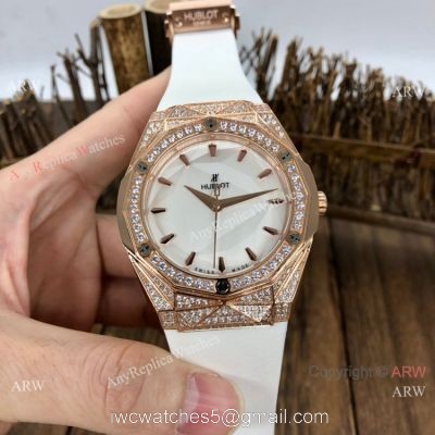 Swiss Quality Copy Hublot Big Bang Sang Bleu Watches Rose Gold Diamonds