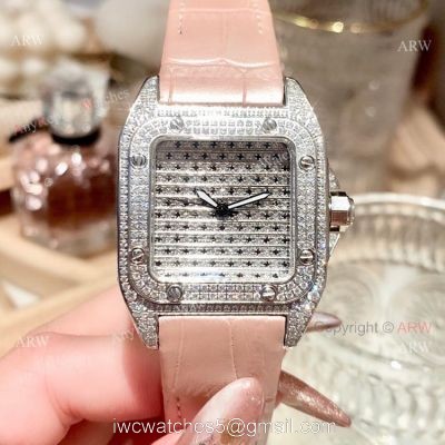 36mm Ladies Cartier Santos 100th Anniversary Full Diamonds Watch Swiss Replica