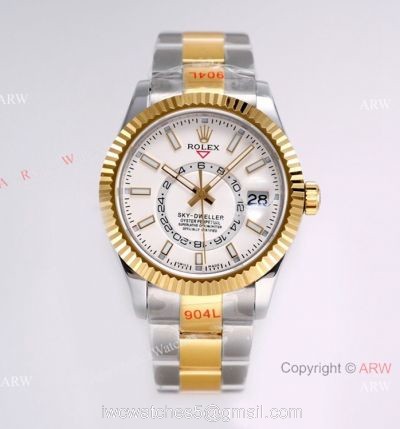 Swiss AI Factory Rolex SKY-Dweller White and Gold 42mm  Brands 1:1 Copy Watch