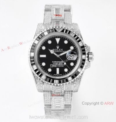Swiss Grade Clone Rolex Iced Out Submariner Watch Swiss 3135 904L Stainless Steel