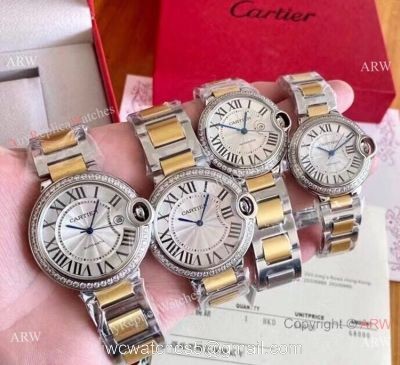 Copy Cartier Ballon Bleu Couple Watches Two Tone Diamond Automatic Movement