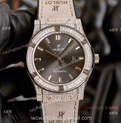 Clone Hublot Iced Out Classic Fusion Watches Grey Dial Automatic