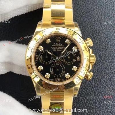 Custom Luxury Watches  Rolex Daytona Noob Cal.4130 1:1 Best Edition Yellow Gold Black Diamond Watch