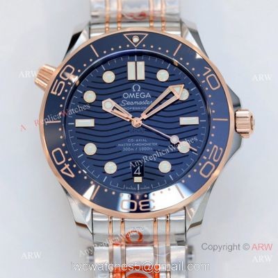 2021 Latest Swiss Replica Omega Seamaster Diver 300M OR 8800 Watch  Two Tone Rose Gold Blue Dial